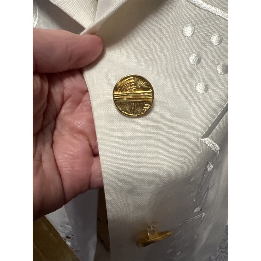 Escada Ivory Women Blazer 100% Linen Floral Embroidered Sz 42 EUR 12 US 3/4 Slv - Picture 2 of 12